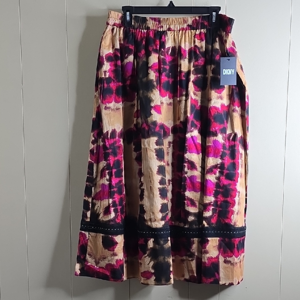 DKNY Women's Leaf Print A-Line Skirt  Large - Picture 4 of 16